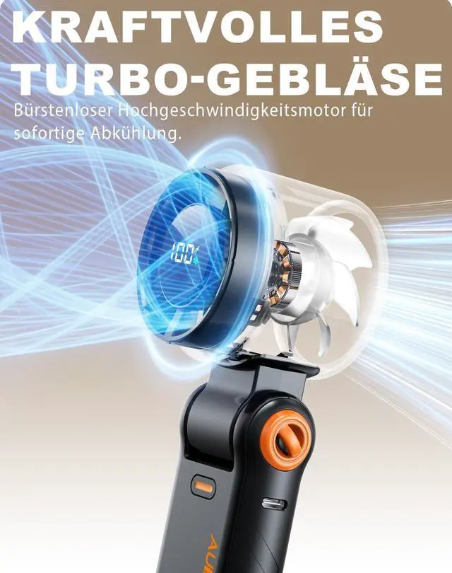 Alt view image 6 of 7 - Portable Handheld Turbo Fan - 5 Speed Mini Personal Fan with Strong Airflow, Foldable 3 in 1 Rechargeable Battery Operated Trave Essentials Hand Fans for Indoor/Outdoor Use, Black