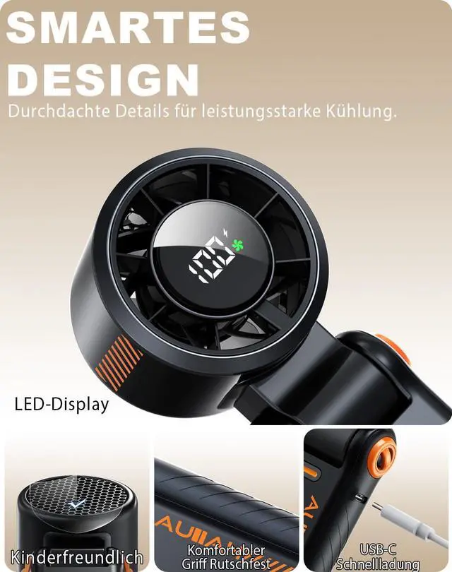 Alt view image 7 of 7 - Portable Handheld Turbo Fan - 5 Speed Mini Personal Fan with Strong Airflow, Foldable 3 in 1 Rechargeable Battery Operated Trave Essentials Hand Fans for Indoor/Outdoor Use, Black