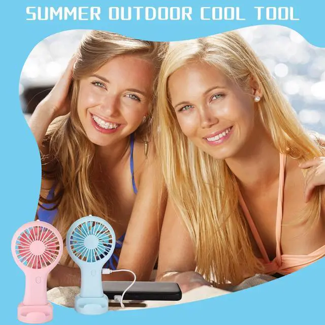 Alt view image 6 of 6 - 4 Pcs Mini Handheld Fan Bulk 3 Speed USB Electric Battery Operated Small Portable Pocket Fan with Data Cable and Mounting Base Summer Gift for Wedding Camping Travel(White, Pink, Blue, Green)