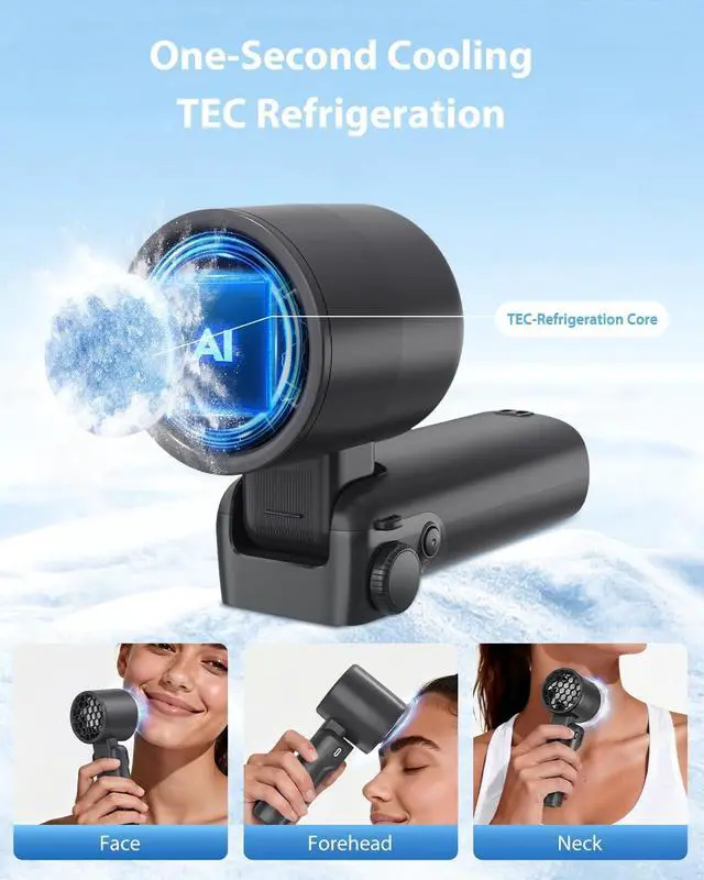 Alt view image 2 of 7 - Portable Handheld Fan with Ice Cooling, Up to 13Hrs Rechargeable Personal Fan, Foldable Hand Held Pocket Mini Turbo Fans for Travel, Camping, Hiking, Beach, Office, Outdoor