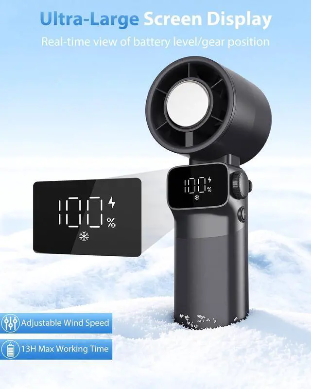 Alt view image 4 of 7 - Portable Handheld Fan with Ice Cooling, Up to 13Hrs Rechargeable Personal Fan, Foldable Hand Held Pocket Mini Turbo Fans for Travel, Camping, Hiking, Beach, Office, Outdoor