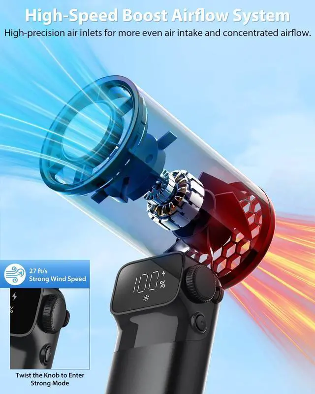 Alt view image 5 of 7 - Portable Handheld Fan with Ice Cooling, Up to 13Hrs Rechargeable Personal Fan, Foldable Hand Held Pocket Mini Turbo Fans for Travel, Camping, Hiking, Beach, Office, Outdoor