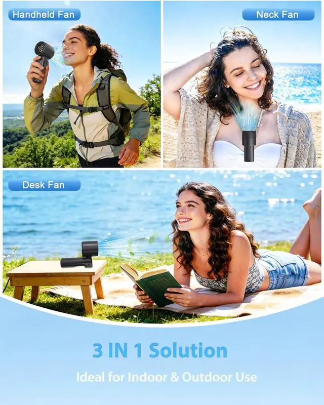 Alt view image 6 of 7 - Portable Handheld Fan with Ice Cooling, Up to 13Hrs Rechargeable Personal Fan, Foldable Hand Held Pocket Mini Turbo Fans for Travel, Camping, Hiking, Beach, Office, Outdoor