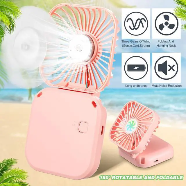 Alt view image 3 of 6 - 3 Pcs Mini Handheld Fan Bulk Rechargeable Portable Personal Neck Fan Small Foldable Hands Free with USB Gifts for Travel Summer Concerts Vacation Outdoor 3 Speed(Purple, Light Green, Pink)