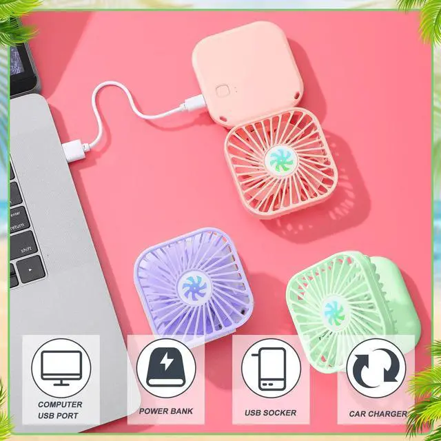 Alt view image 4 of 6 - 3 Pcs Mini Handheld Fan Bulk Rechargeable Portable Personal Neck Fan Small Foldable Hands Free with USB Gifts for Travel Summer Concerts Vacation Outdoor 3 Speed(Purple, Light Green, Pink)