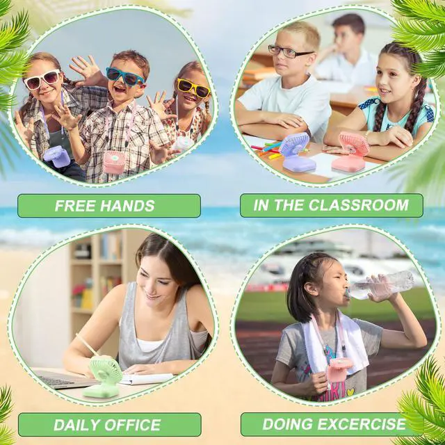 Alt view image 5 of 6 - 3 Pcs Mini Handheld Fan Bulk Rechargeable Portable Personal Neck Fan Small Foldable Hands Free with USB Gifts for Travel Summer Concerts Vacation Outdoor 3 Speed(Purple, Light Green, Pink)
