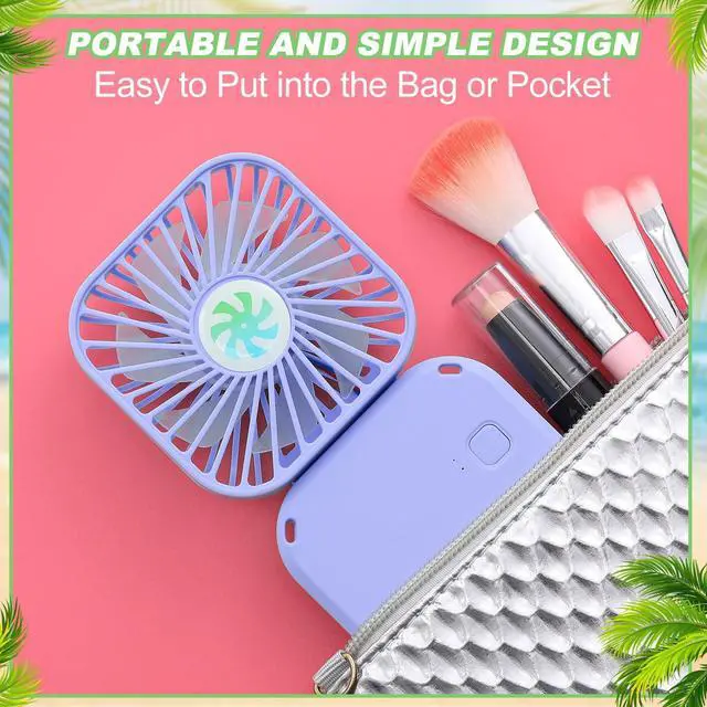 Alt view image 6 of 6 - 3 Pcs Mini Handheld Fan Bulk Rechargeable Portable Personal Neck Fan Small Foldable Hands Free with USB Gifts for Travel Summer Concerts Vacation Outdoor 3 Speed(Purple, Light Green, Pink)