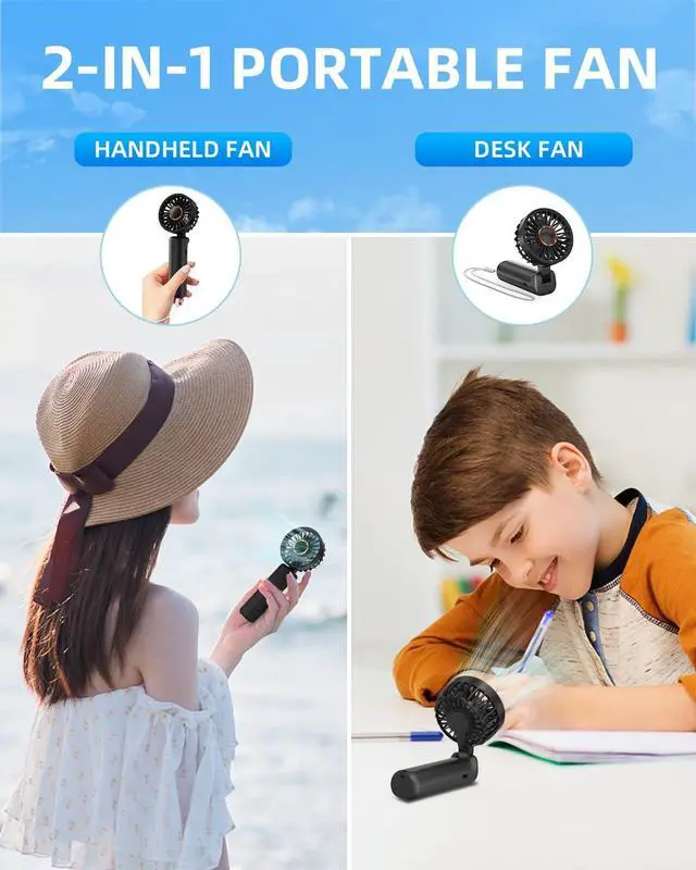 Alt view image 2 of 7 - Portable Handheld Fan, Mini Desk Fan Foldable 2000mAh, 180° Ratotion, 3 Speeds, Ultra Quite, Up to 8H Long Use Time, Small Personal Cooling Fans Makeup Lash Fan for Women Girls
