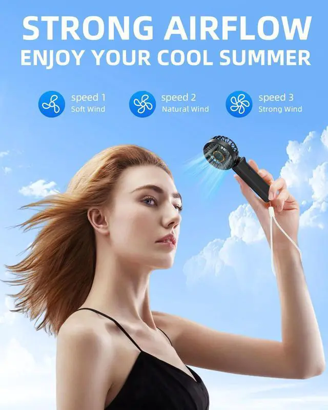 Alt view image 3 of 7 - Portable Handheld Fan, Mini Desk Fan Foldable 2000mAh, 180° Ratotion, 3 Speeds, Ultra Quite, Up to 8H Long Use Time, Small Personal Cooling Fans Makeup Lash Fan for Women Girls