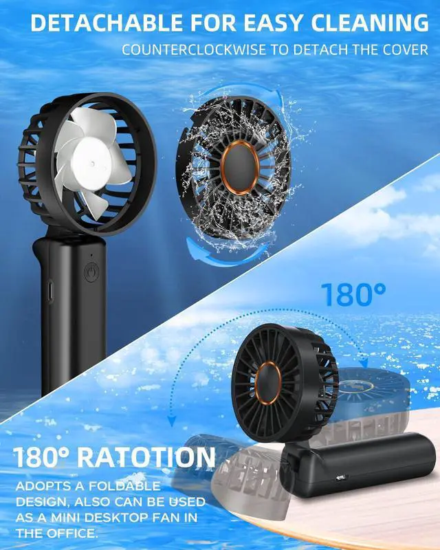 Alt view image 4 of 7 - Portable Handheld Fan, Mini Desk Fan Foldable 2000mAh, 180° Ratotion, 3 Speeds, Ultra Quite, Up to 8H Long Use Time, Small Personal Cooling Fans Makeup Lash Fan for Women Girls
