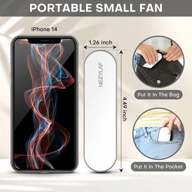 Alt view image 3 of 7 - Portable mini handheld Fan, small Rechargeable Personal Fan for 9-15 Hours Runtime, Pocket Design for Travel/Women Essentials/vacation/beach/vacation/airplane/disney