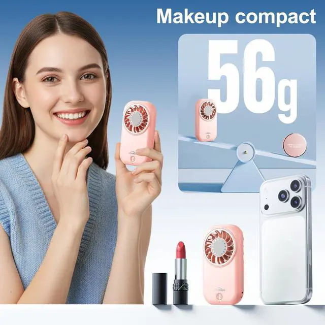 Alt view image 2 of 7 - Mini Fan Small Portable Fans: 5 Speeds Personal Makeup Handheld Fans USB Rechargeable, Lightweight Home Office Outdoor Travel, Kids, Summer Essentials, Gift for Women and Girls