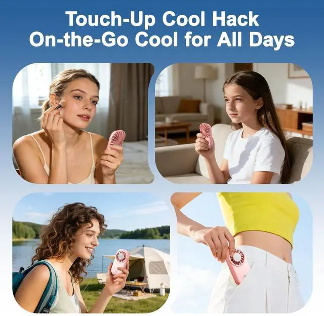 Alt view image 4 of 7 - Mini Fan Small Portable Fans: 5 Speeds Personal Makeup Handheld Fans USB Rechargeable, Lightweight Home Office Outdoor Travel, Kids, Summer Essentials, Gift for Women and Girls