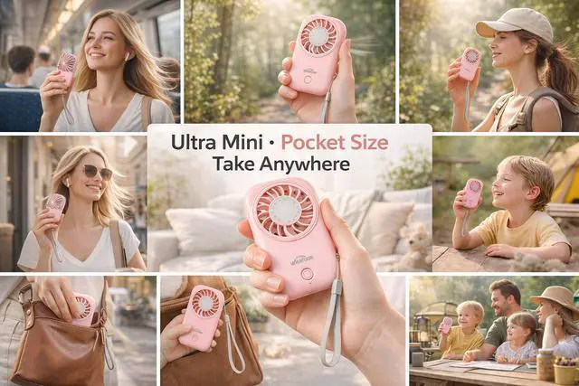 Alt view image 6 of 7 - Mini Fan Small Portable Fans: 5 Speeds Personal Makeup Handheld Fans USB Rechargeable, Lightweight Home Office Outdoor Travel, Kids, Summer Essentials, Gift for Women and Girls