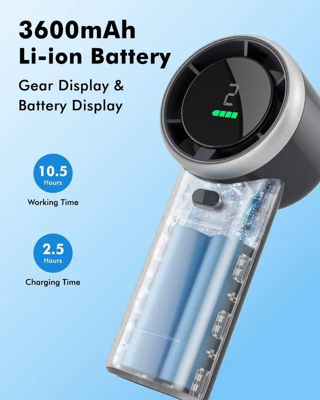 Alt view image 4 of 7 - Portable Handheld Mini Fan: High Speed Cooling Fan, 10 Hours Battery Life, USB Rechargeable, Small Essentials for Women, Beach Travel, Vacation (Black)