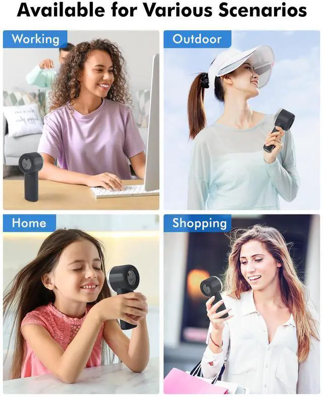 Alt view image 6 of 7 - Portable Handheld Mini Fan: High Speed Cooling Fan, 10 Hours Battery Life, USB Rechargeable, Small Essentials for Women, Beach Travel, Vacation (Black)