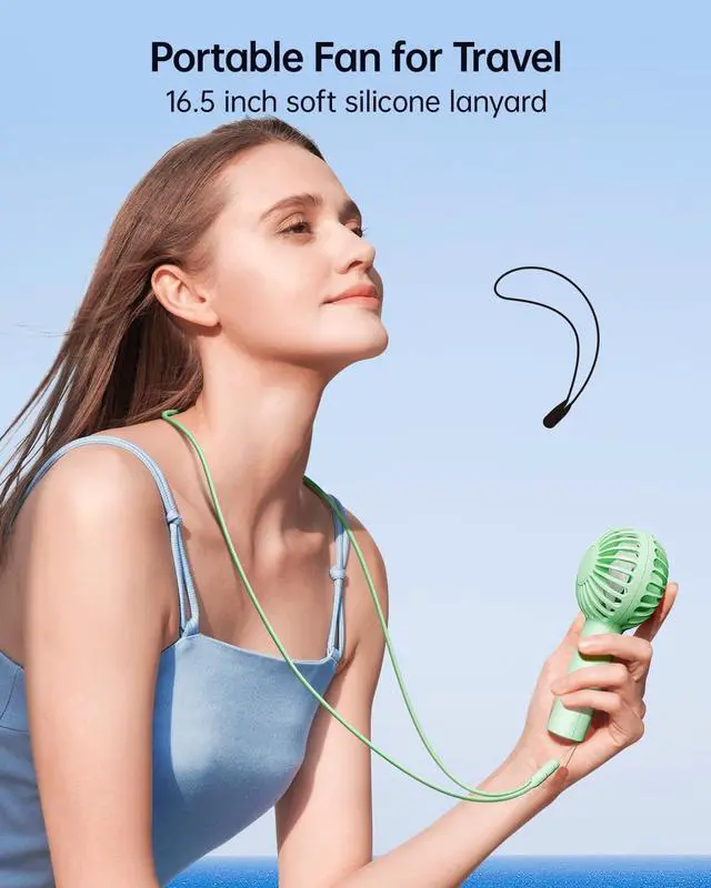 Alt view image 6 of 7 - Mini Portable Fan - Rechargeable Handheld Fan, 3 Speeds Personal Small Hand Gifts for Travel Essentials, Lash, Makeup, Eyelash, Kids, Girls, Women - USB, Cute Design Green