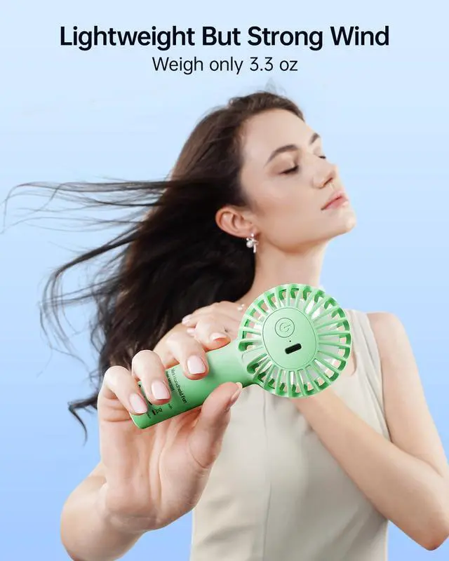 Alt view image 5 of 7 - Mini Portable Fan - Rechargeable Handheld Fan, 3 Speeds Personal Small Hand Gifts for Travel Essentials, Lash, Makeup, Eyelash, Kids, Girls, Women - USB, Cute Design Green