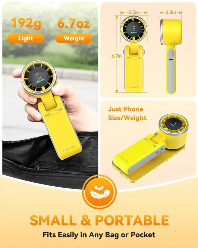Alt view image 6 of 7 - Portable Handheld Turbo Fan, 5-Speed Personal Fan, USB-C Rechargeable Fan Up to 12 Hours, 3 IN 1 Hand Fan with Air Turbo Tech Cooling, Travel Fan for Cruise, Beach, Gifts for Women (Yellow)
