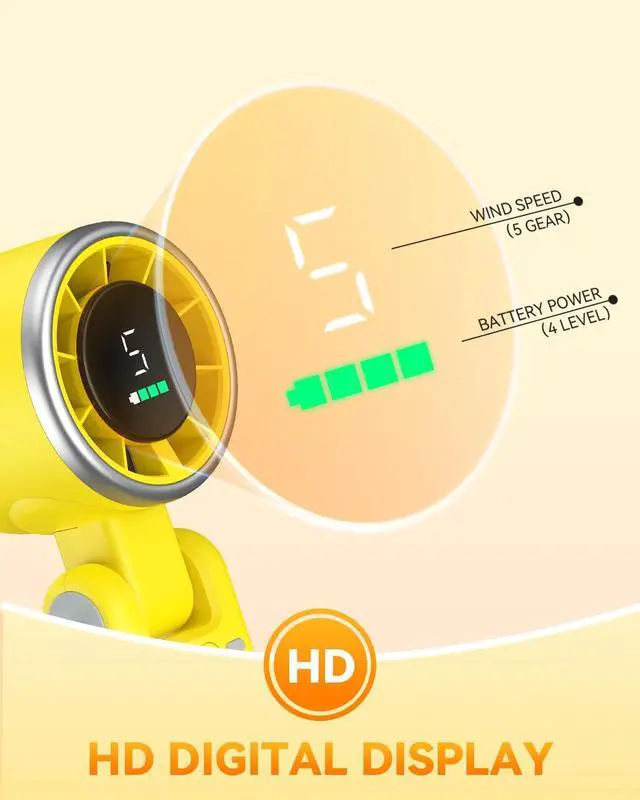 Alt view image 7 of 7 - Portable Handheld Turbo Fan, 5-Speed Personal Fan, USB-C Rechargeable Fan Up to 12 Hours, 3 IN 1 Hand Fan with Air Turbo Tech Cooling, Travel Fan for Cruise, Beach, Gifts for Women (Yellow)