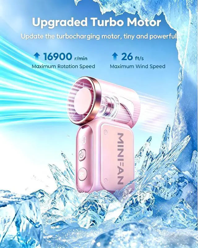 Alt view image 2 of 7 - Portable Handheld Mini Fan, 18000 RPM Personal Portable Fan with 199 Speeds & LED Screen, USB Rechargeable Travel Fan with Lanyard for Outdoor & Indoor, Pink Aesthetic Fan for Gift