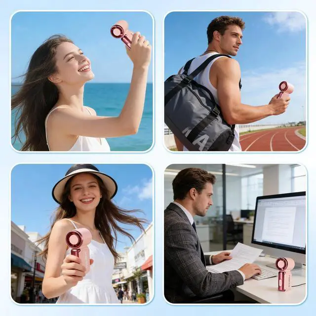 Alt view image 7 of 7 - Portable Handheld Mini Fan, 18000 RPM Personal Portable Fan with 199 Speeds & LED Screen, USB Rechargeable Travel Fan with Lanyard for Outdoor & Indoor, Pink Aesthetic Fan for Gift