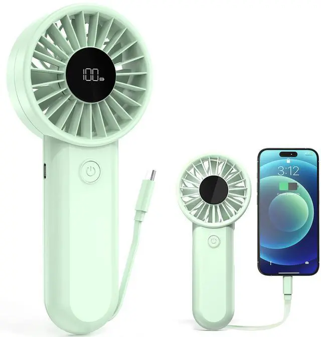 Main image of Handheld Fan Rechargeable, Built-in Type-C Cable, 5-Speed Personal Fan with LED Display, Max 12H Runtime, Portable Fans for Travel Outdoor Cruise Makeup, Gifts for Women Stylish Girl (Green)