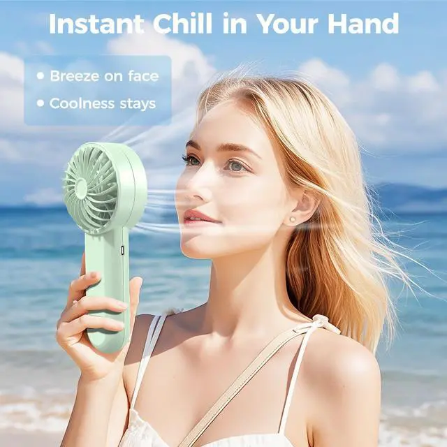 Alt view image 2 of 7 - Handheld Fan Rechargeable, Built-in Type-C Cable, 5-Speed Personal Fan with LED Display, Max 12H Runtime, Portable Fans for Travel Outdoor Cruise Makeup, Gifts for Women Stylish Girl (Green)