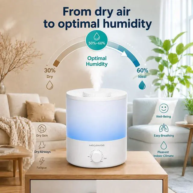 Alt view image 2 of 6 - Ultrasonic Cool Mist Humidifier SK7620 - 1.5L Capacity, Whisper-Quiet Operation, Adjustable Mist Output, Auto Shut-Off - Ideal for Home, Office, Baby Room, and Bedroom