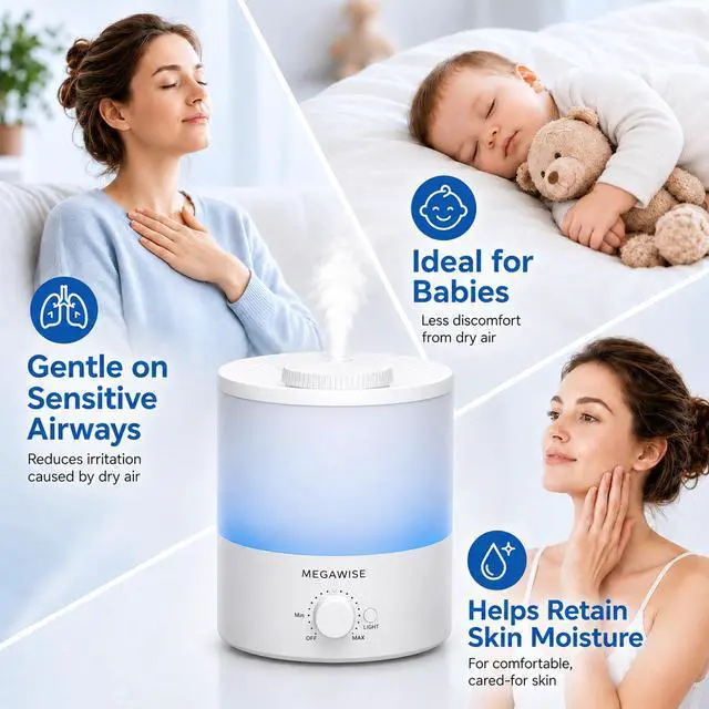 Alt view image 3 of 6 - Ultrasonic Cool Mist Humidifier SK7620 - 1.5L Capacity, Whisper-Quiet Operation, Adjustable Mist Output, Auto Shut-Off - Ideal for Home, Office, Baby Room, and Bedroom