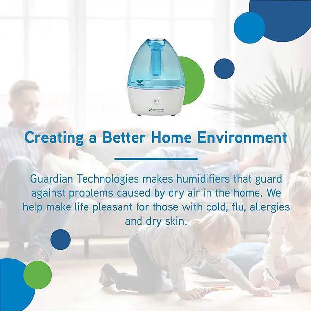 Alt view image 2 of 7 - Pure Guardian H910BL Ultrasonic Cool Mist Humidifier, 14 Hrs. Run Time, 210 Sq. Ft. Coverage, Small Rooms, Quiet, Filter Free