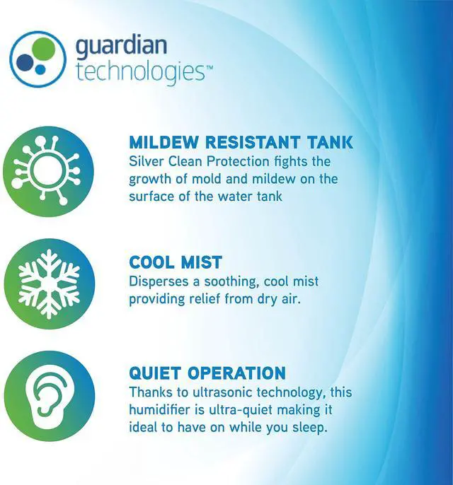 Alt view image 3 of 7 - Pure Guardian H910BL Ultrasonic Cool Mist Humidifier, 14 Hrs. Run Time, 210 Sq. Ft. Coverage, Small Rooms, Quiet, Filter Free