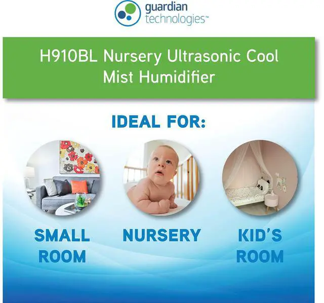 Alt view image 6 of 7 - Pure Guardian H910BL Ultrasonic Cool Mist Humidifier, 14 Hrs. Run Time, 210 Sq. Ft. Coverage, Small Rooms, Quiet, Filter Free