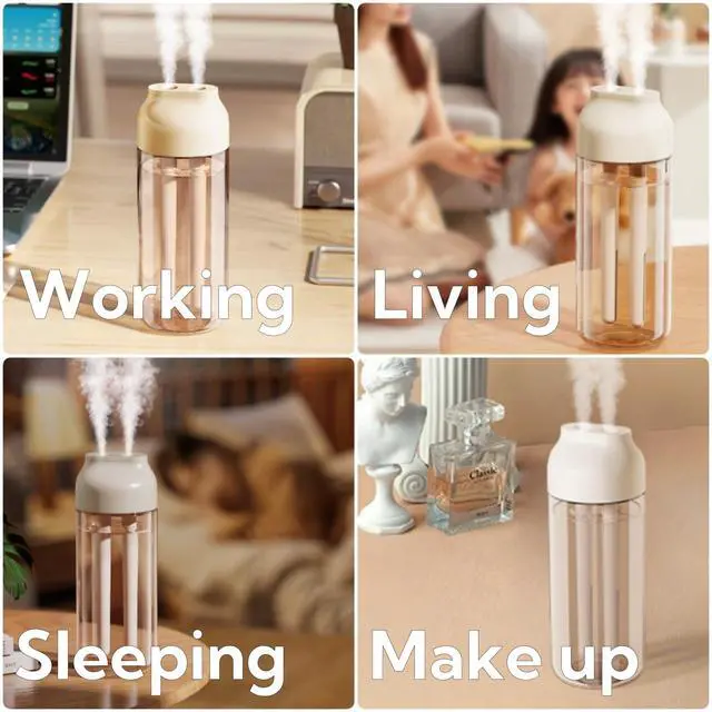 Alt view image 7 of 7 - Portable Small Humidifier Dual Nozzle - Large Cool Mist Humidifiers Double Spray Ports, Water Shortage Protection, Ultra-Quiet, Mini Humidifier for Bedroom Plants Office Car Travel (P07)