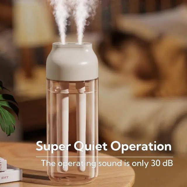 Alt view image 6 of 7 - Portable Small Humidifier Dual Nozzle - Large Cool Mist Humidifiers Double Spray Ports, Water Shortage Protection, Ultra-Quiet, Mini Humidifier for Bedroom Plants Office Car Travel (P07)