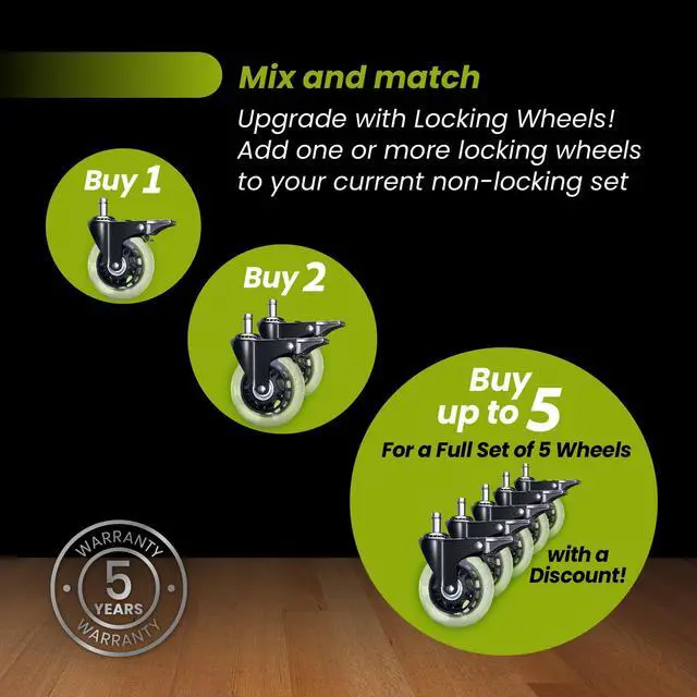 Alt view image 3 of 5 - Office Chair Wheel Replacement with Brake - 3 Heavy Duty Caster Locking Wheel for Desk Chairs, Smooth Rolling Chair Caster, Safe for Hard Floors and Low Carpets,Universal Fit (1 pc, Clear)