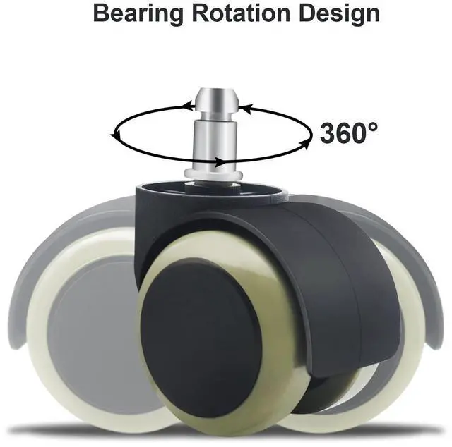 Alt view image 3 of 5 - Office Chair Wheels Replacement Rubber Chair casters(Set of 5) for Hardwood Floors and Carpet- Heavy Duty Caster Support up to 750bls,2 Inch 11mm Universal Standard Size (Black/Gray)