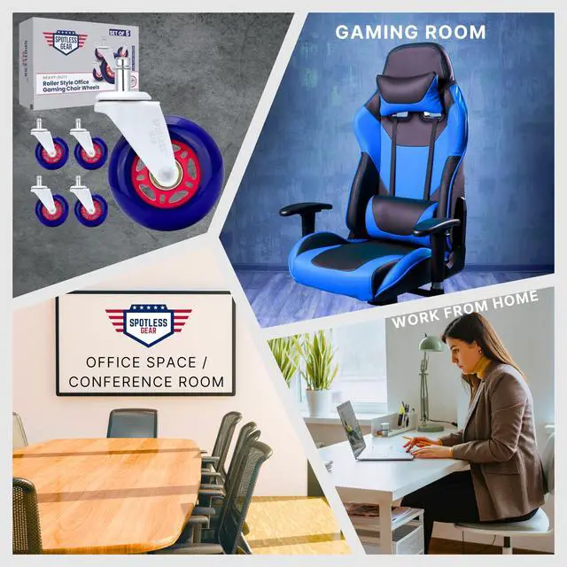 Alt view image 4 of 7 - Roller Blade Office Chair Caster Wheels Gaming Chair 3 inch Replacement Rubber Chair Casters for Hardwood Floors & Carpet - Smooth & Quiet - Desk Chair Casters - Set of 5