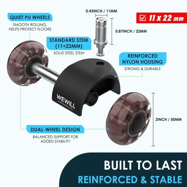 Alt view image 5 of 7 - Office Chair Wheels, Rubber Replacement Caster Heavy Duty Wheels for Computer Desk Chair to Replace Office Chair mats, Protect Hardwood Floors and Carpet, Set of 5 Brown