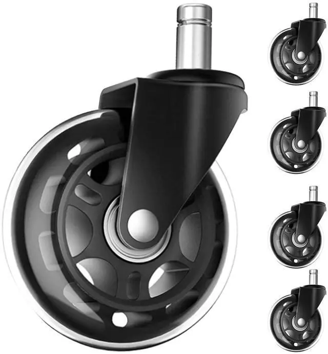 Main image of 3 Inch Office Chair Wheels Set of 5, 10mm Rubber Chair Casters Replacement, Heavy Duty Gaming Chair Wheels Protection for Hardwood Floors Without Chair Mats - 650lbs