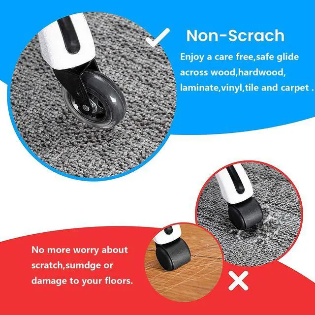 Alt view image 7 of 7 - 3 Inch Office Chair Wheels Set of 5, 10mm Rubber Chair Casters Replacement, Heavy Duty Gaming Chair Wheels Protection for Hardwood Floors Without Chair Mats - 650lbs