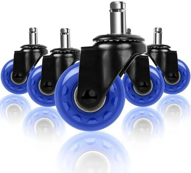 Main image of Office Chair Caster Replacement, 2" Heavy Duty Desk Chair Casters Rolling Smooth Safe for Hardwood, Tile & Carpet Universal Fit 7/16" x 7/8" (Set of 5), Blue