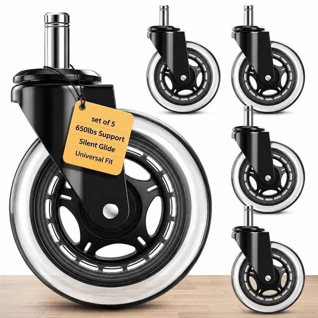 Main image of Office Chair Wheels Replacement, 5PC- Universal Fit 3 Inch Casters for Office computer Chairs, Safe for All Floors, Desk wheels for office chair, Smooth & Quiet Glide, Scratch-Resistant, Quick Install