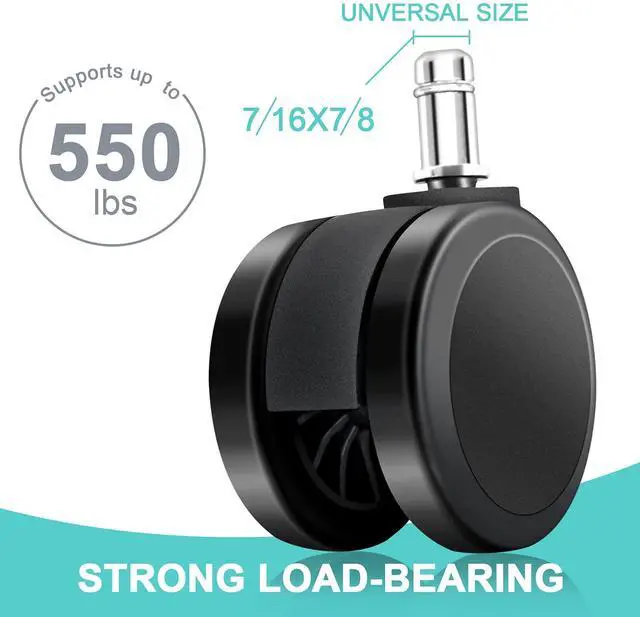 Alt view image 4 of 6 - Replacement Office Chair Wheels, Caster Desk Chair Wheels, Rolling Wheels for Office Chair, Chair Rollers Casters, Chair Casters for Hardwood Floors, 5 Set Chair Casters Safe for All Floors.