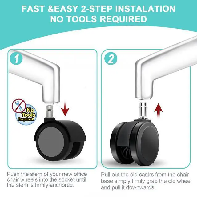 Alt view image 5 of 6 - Replacement Office Chair Wheels, Caster Desk Chair Wheels, Rolling Wheels for Office Chair, Chair Rollers Casters, Chair Casters for Hardwood Floors, 5 Set Chair Casters Safe for All Floors.