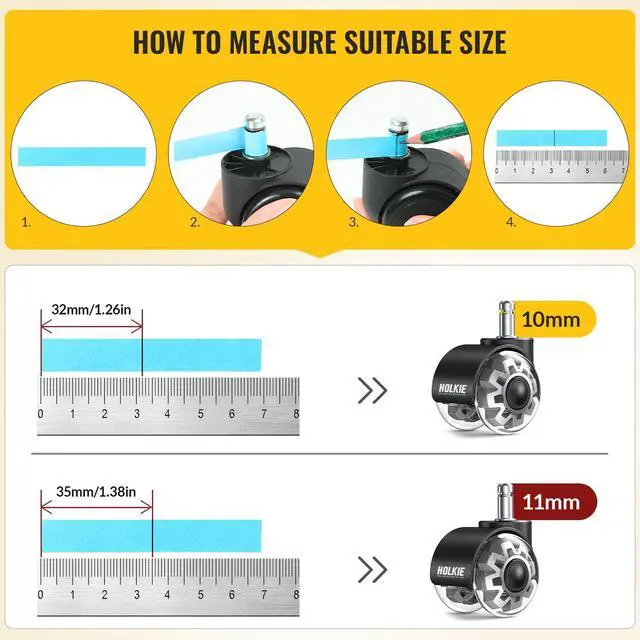 Alt view image 2 of 7 - Office Chair Wheels 10x22mm 1KEA ONLY Casters 2 Inch Replacement, Grey Dual Rubber Smooth & Quiet Rolling Casters Wheels-Set of 5 for Hardwood Floors & Carpet Computer Gaming Desk Chair Wheels