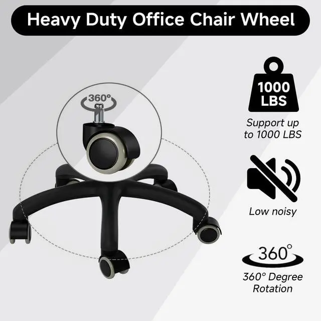 Alt view image 3 of 7 - 2 Inch Rollerblade Wheels for Office Chairs Replacement, 5PCS Mute Heavy Duty Rubber Rotating Computer Desk Chair Caster, Safe for Wood Floors Carpet, Universal Standard Stem Size Fits 99%