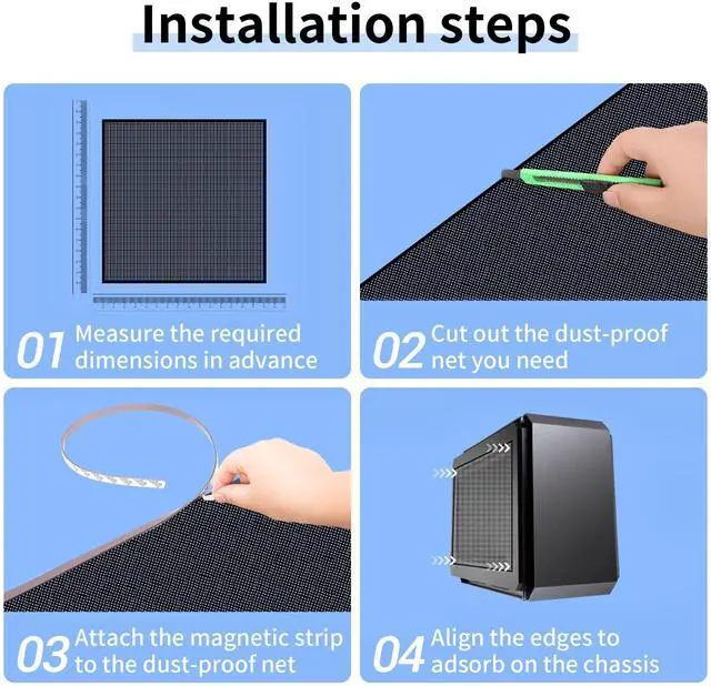 Alt view image 6 of 7 - PC Dust Filter 400x300mm, 2Pack DIY PC Case Dust Mesh Filter PVC Dustproof Filter Cover Cooler Fan Grills with Magnetic Strip for Computer PC Case Speaker(PVC, 400 * 300mm, 2pcs, Black)