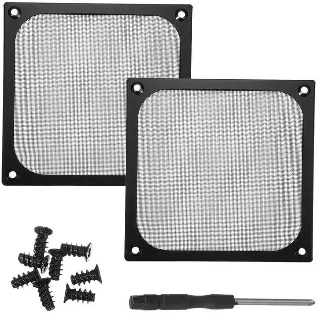 Main image of 120mm Fan Filter Grill, 2Pcs Ultra Fine Aluminum Mesh Ventilation Dustproof PC Cooling Fan Grill Covers with Screwdriver and Screws for Desktop Computer Case AC, Black