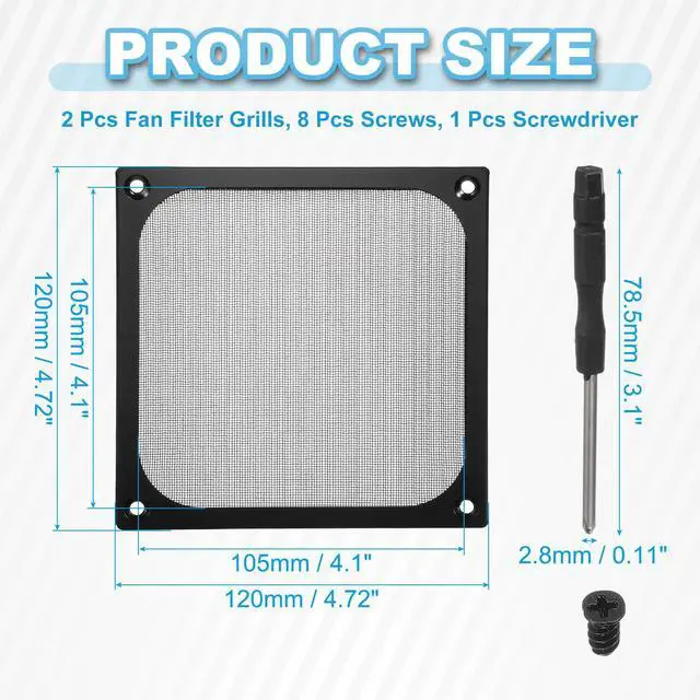 Alt view image 2 of 6 - 120mm Fan Filter Grill, 2Pcs Ultra Fine Aluminum Mesh Ventilation Dustproof PC Cooling Fan Grill Covers with Screwdriver and Screws for Desktop Computer Case AC, Black